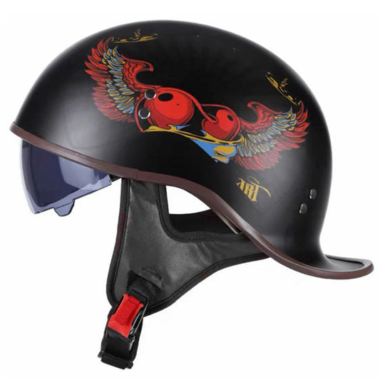 DOT Half Motorcycle Beanie Helmet Cap Skid Scooter Chopper Helmet W/Sun Visor