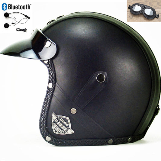 DOT PU leather Motorcycle Helmet Half Face Scooter Motorbike Helmets+Free Gloves