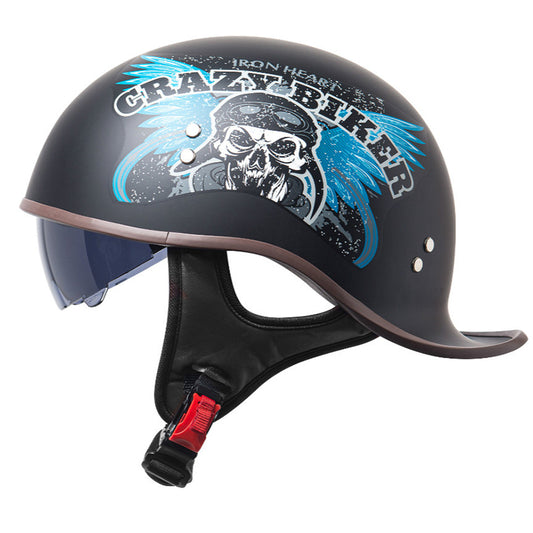 DOT Half Motorcycle Beanie Helmet Cap Skid Scooter Chopper Helmet W/Sun Visor