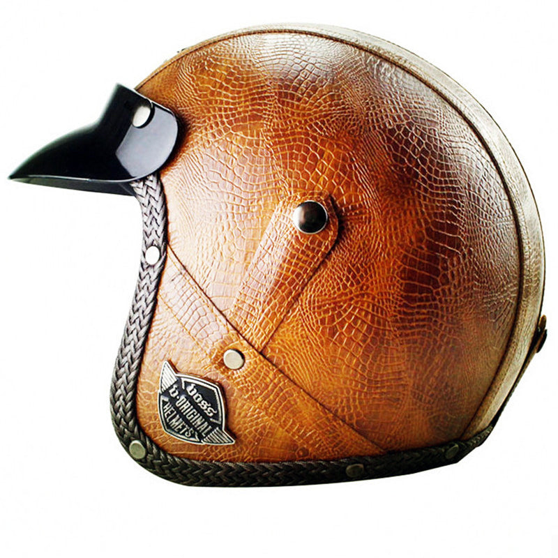 DOT PU leather Motorcycle Helmet Half Face Scooter Motorbike Helmets+Free Gloves