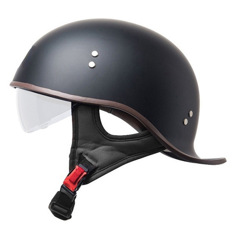 DOT Half Motorcycle Beanie Helmet Cap Skid Scooter Chopper Helmet W/Sun Visor