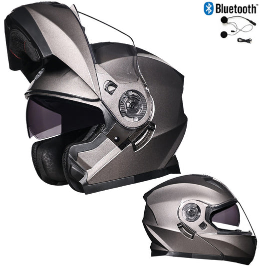 Bluetooth Motorcycle Helmet Modular Full Face Dual Visor Flip Up Helmet DOT