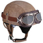 Vintage Leather Motorcycle Retro Half Helmet Scooter Cruiser+Free Goggles mask