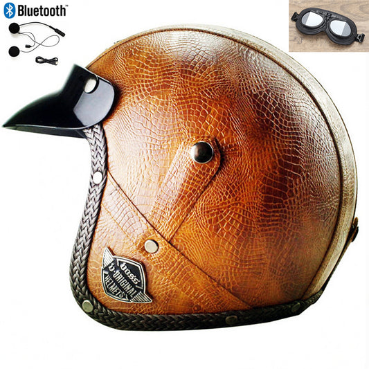 DOT PU leather Motorcycle Helmet Half Face Scooter Motorbike Helmets+Free Gloves