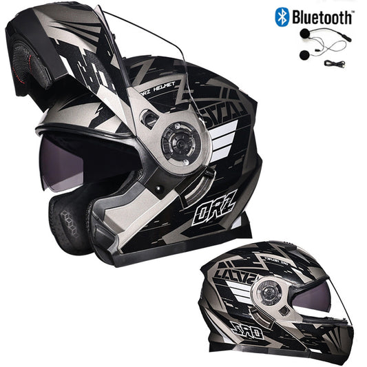 Bluetooth Motorcycle Helmet Modular Full Face Dual Visor Flip Up Helmet DOT