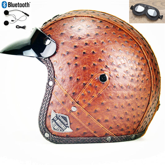 DOT PU leather Motorcycle Helmet Half Face Scooter Motorbike Helmets+Free Gloves