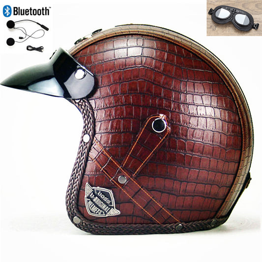 DOT PU leather Motorcycle Helmet Half Face Scooter Motorbike Helmets+Free Gloves