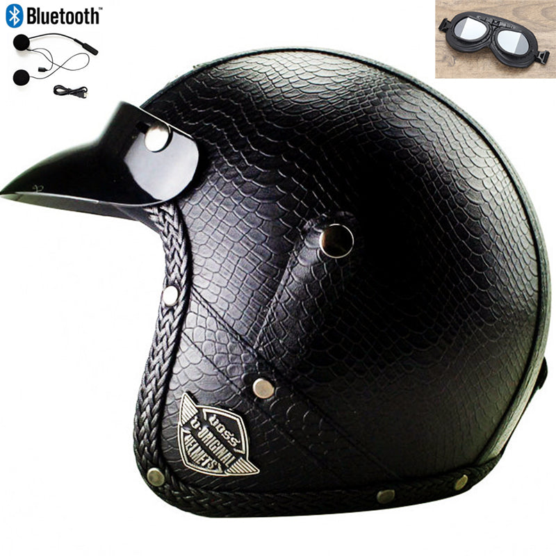 DOT PU leather Motorcycle Helmet Half Face Scooter Motorbike Helmets+Free Gloves