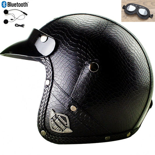 DOT PU leather Motorcycle Helmet Half Face Scooter Motorbike Helmets+Free Gloves
