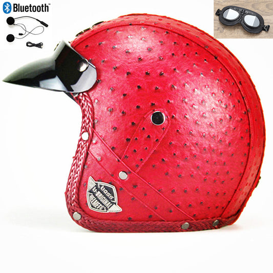 DOT PU leather Motorcycle Helmet Half Face Scooter Motorbike Helmets+Free Gloves