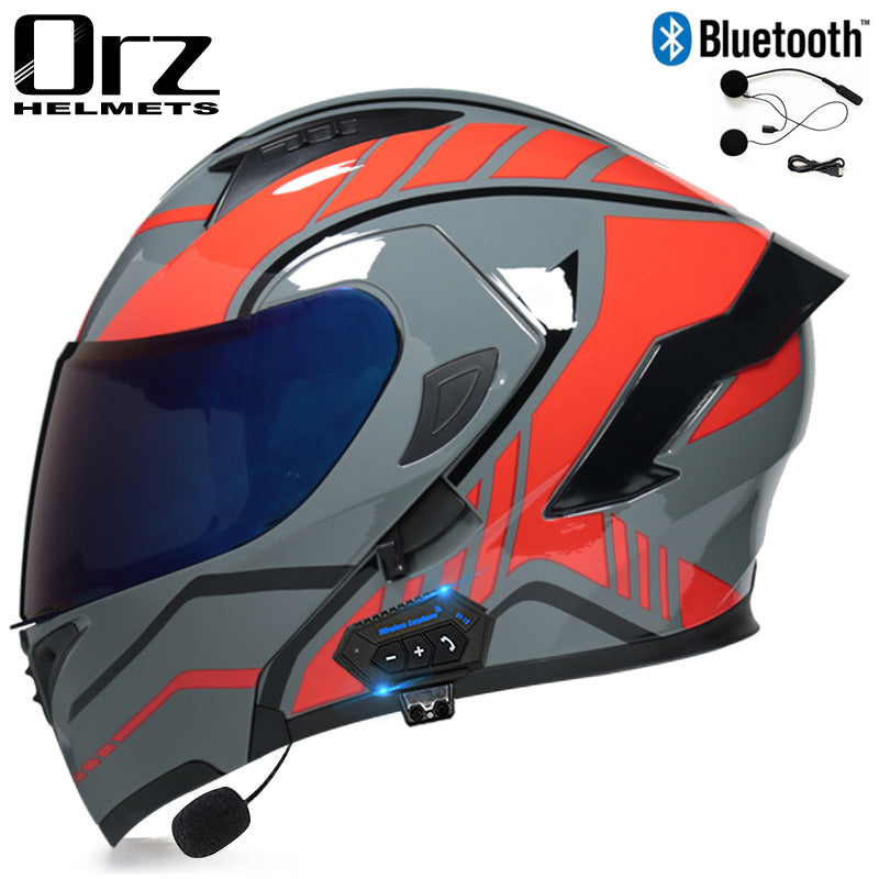 Bluetooth Headset Motorcycle Helmet Full Face Dual Visor Flip Up Helmet Dot