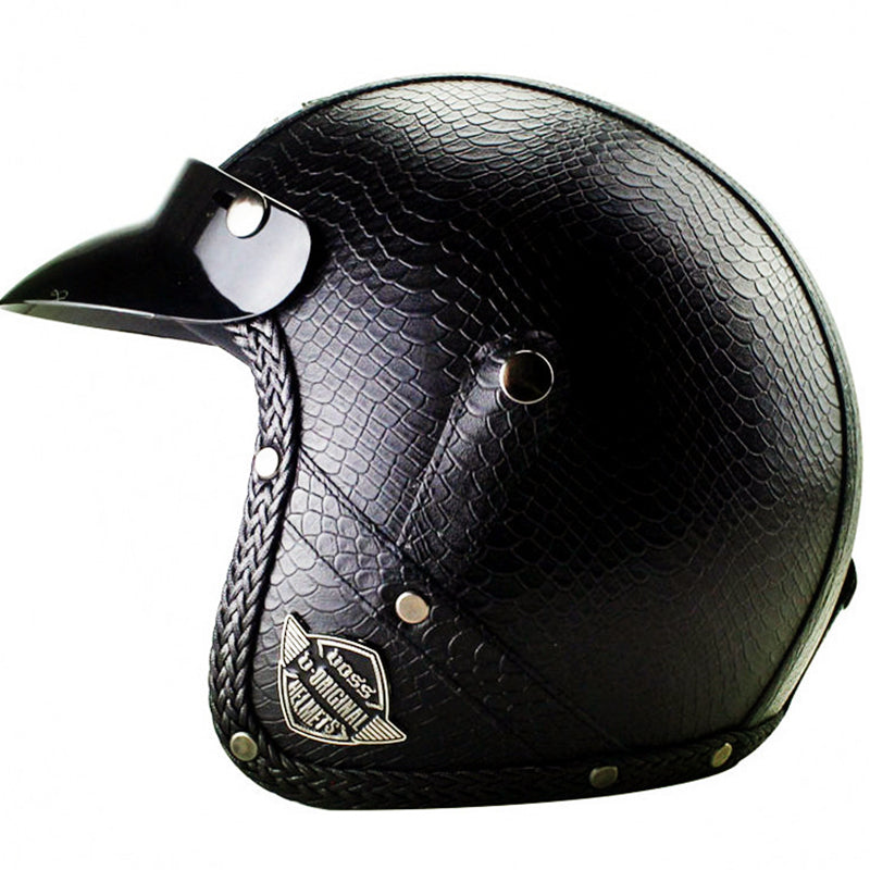 DOT PU leather Motorcycle Helmet Half Face Scooter Motorbike Helmets+Free Gloves