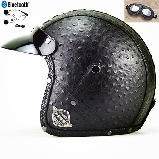 DOT PU leather Motorcycle Helmet Half Face Scooter Motorbike Helmets+Free Gloves