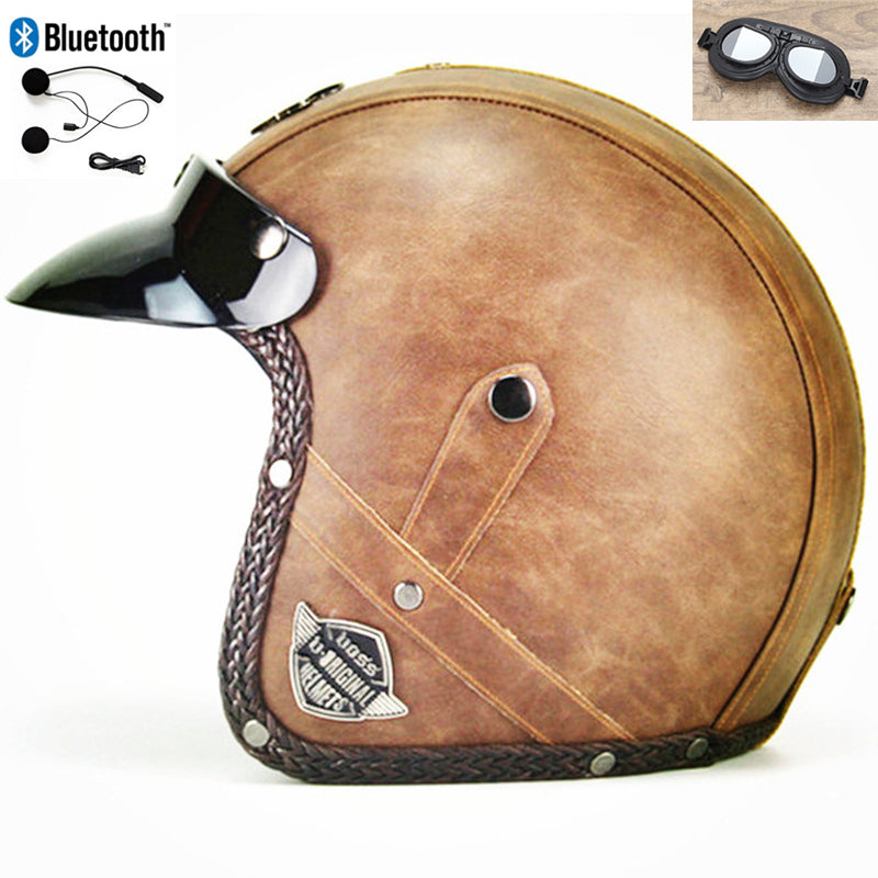 DOT PU leather Motorcycle Helmet Half Face Scooter Motorbike Helmets+Free Gloves