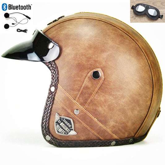 DOT PU leather Motorcycle Helmet Half Face Scooter Motorbike Helmets+Free Gloves
