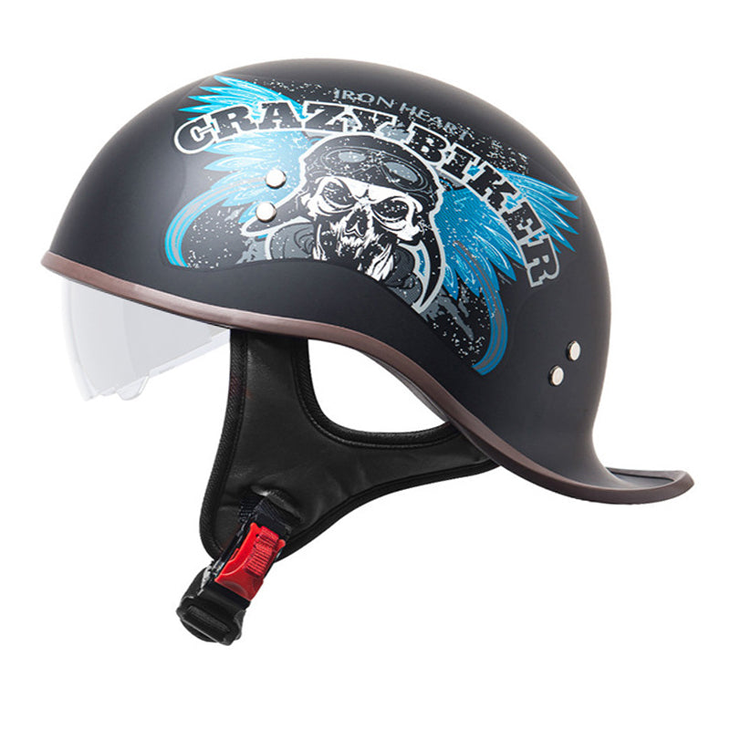 DOT Half Motorcycle Beanie Helmet Cap Skid Scooter Chopper Helmet W/Sun Visor