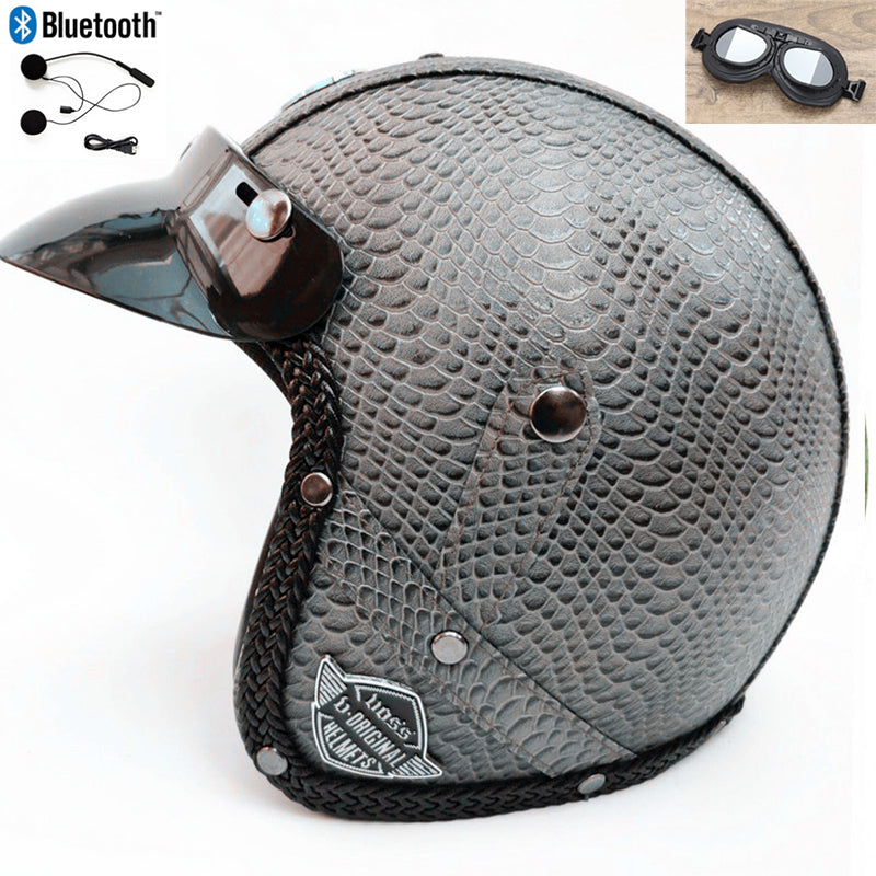 DOT PU leather Motorcycle Helmet Half Face Scooter Motorbike Helmets+Free Gloves