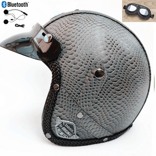 DOT PU leather Motorcycle Helmet Half Face Scooter Motorbike Helmets+Free Gloves
