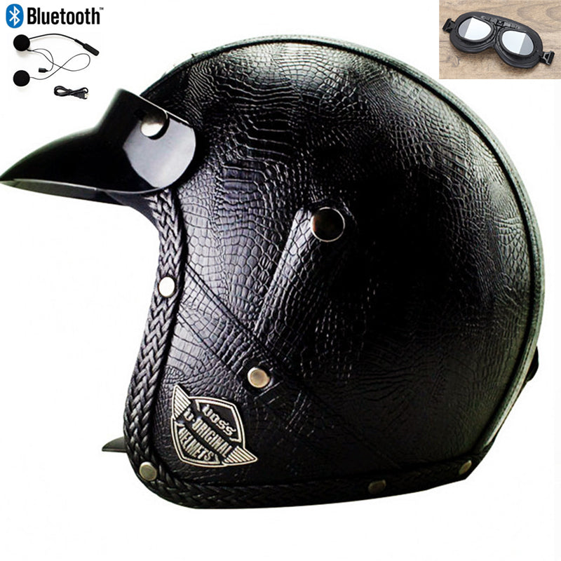 DOT PU leather Motorcycle Helmet Half Face Scooter Motorbike Helmets+Free Gloves