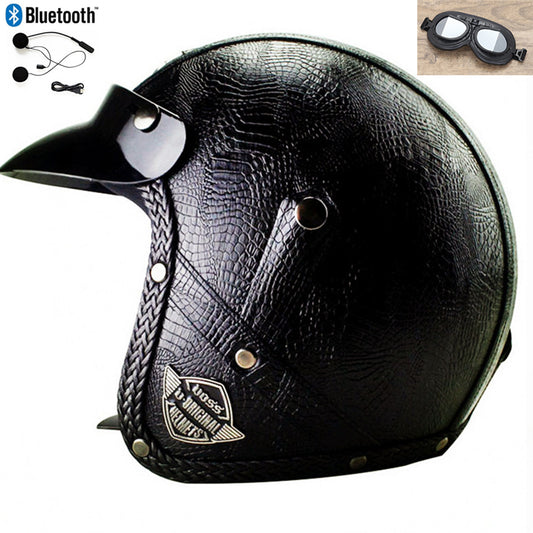 DOT PU leather Motorcycle Helmet Half Face Scooter Motorbike Helmets+Free Gloves