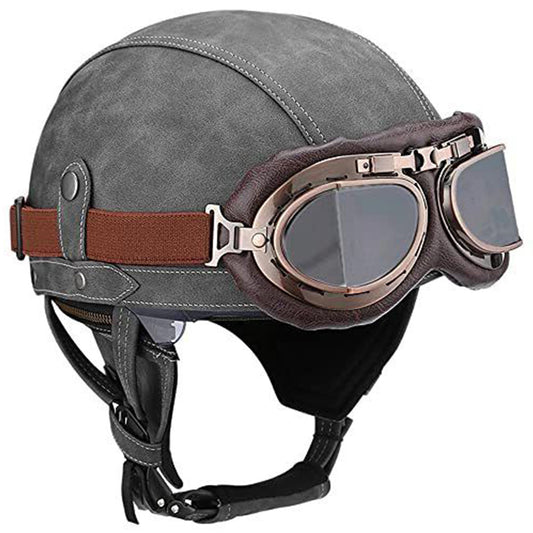 Vintage Leather Motorcycle Retro Half Helmet Scooter Cruiser+Free Goggles mask