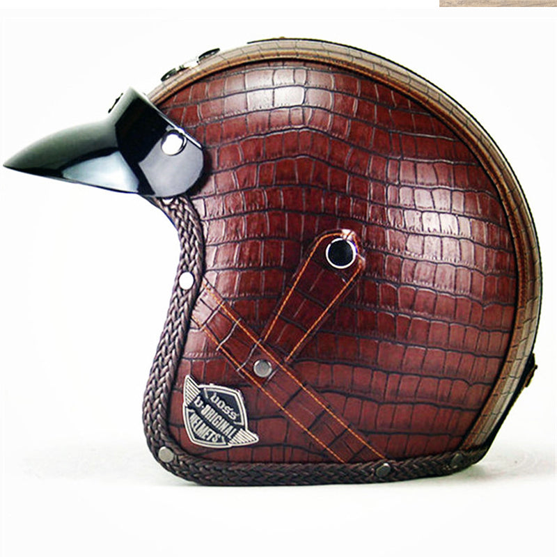 DOT PU leather Motorcycle Helmet Half Face Scooter Motorbike Helmets+Free Gloves