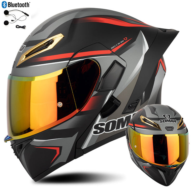 SOMAN DOT BLUETOOTH Flip Up Modular Motorcycle Helmet Dual Lens Full Face Helmet