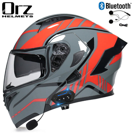 Bluetooth Headset Motorcycle Helmet Full Face Dual Visor Flip Up Helmet Dot