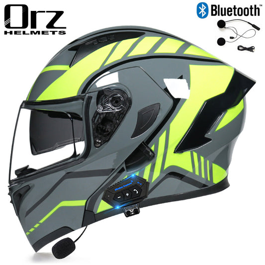 Bluetooth Headset Motorcycle Helmet Full Face Dual Visor Flip Up Helmet Dot