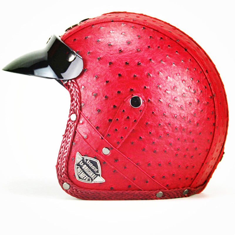 DOT PU leather Motorcycle Helmet Half Face Scooter Motorbike Helmets+Free Gloves