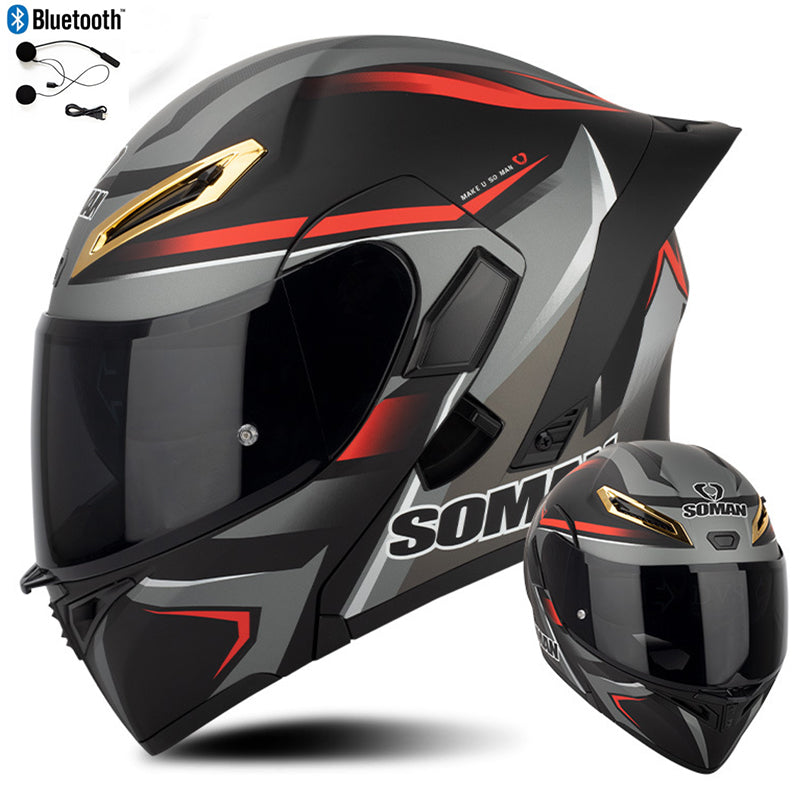 SOMAN DOT BLUETOOTH Flip Up Modular Motorcycle Helmet Dual Lens Full Face Helmet