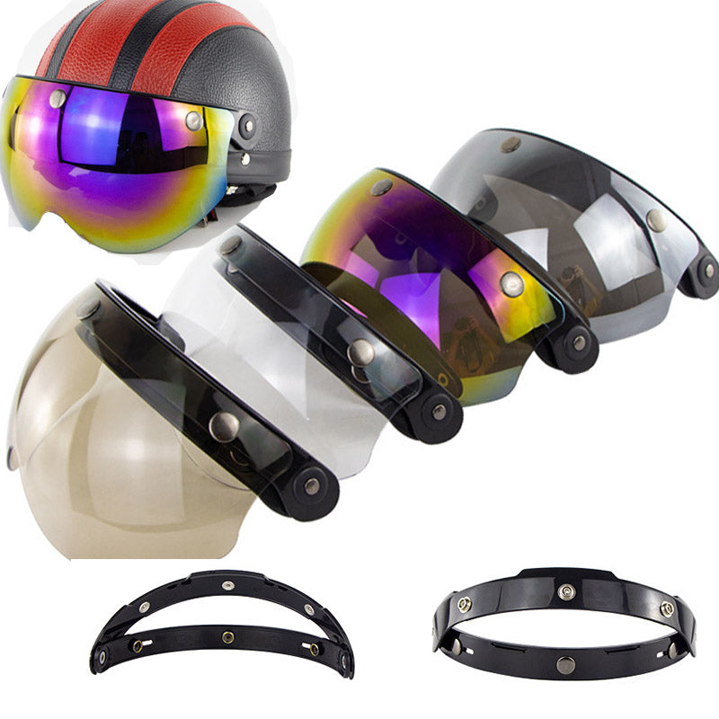 3-Snap Windshield Motorcycle Helmet Flip Up Visor Shield Lens Half Open Face ATV