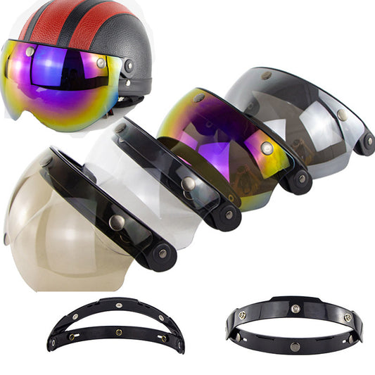 3-Snap Windshield Motorcycle Helmet Flip Up Visor Shield Lens Half Open Face ATV