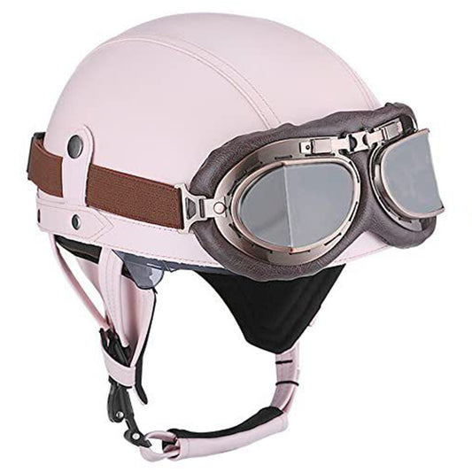 Vintage Leather Motorcycle Retro Half Helmet Scooter Cruiser+Free Goggles mask