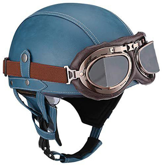 Vintage Leather Motorcycle Retro Half Helmet Scooter Cruiser+Free Goggles mask