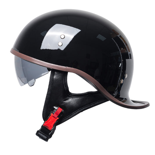 DOT Half Motorcycle Beanie Helmet Cap Skid Scooter Chopper Helmet W/Sun Visor