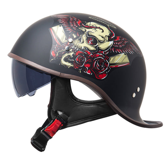 DOT Half Motorcycle Beanie Helmet Cap Skid Scooter Chopper Helmet W/Sun Visor