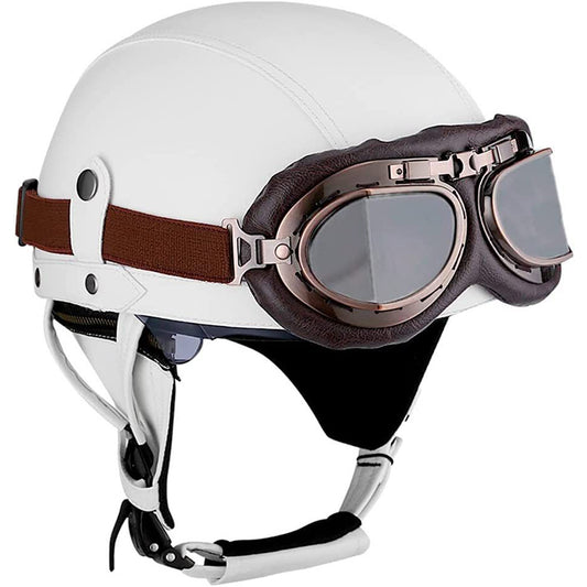 Vintage Leather Motorcycle Retro Half Helmet Scooter Cruiser+Free Goggles mask