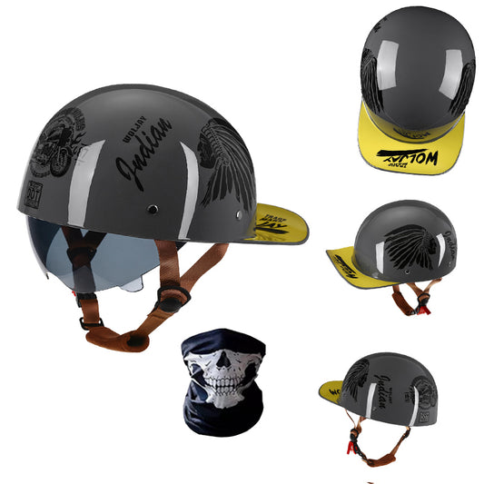 Retro Motorcycle Half Helmet Baseball Cap Scooter Bike Helmet with Sun Visor