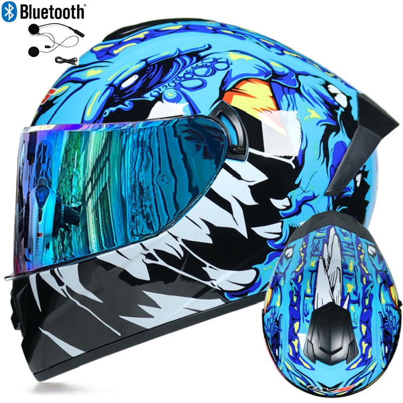 DOT LVS Bluetooth Motorcycle Helmet Dual Len Full Face Off Road Motocross Helmet