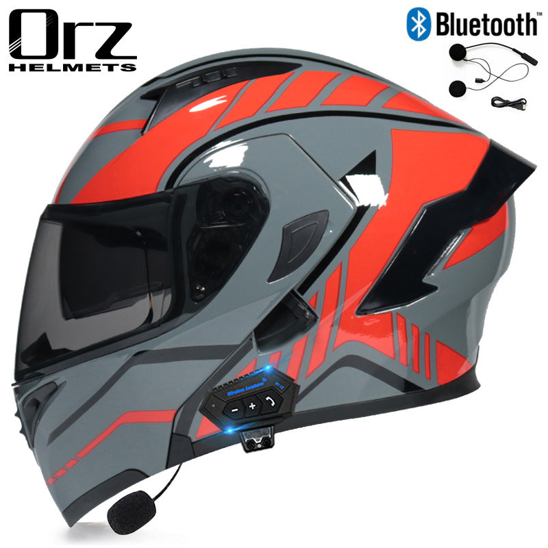 Bluetooth Headset Motorcycle Helmet Full Face Dual Visor Flip Up Helmet Dot